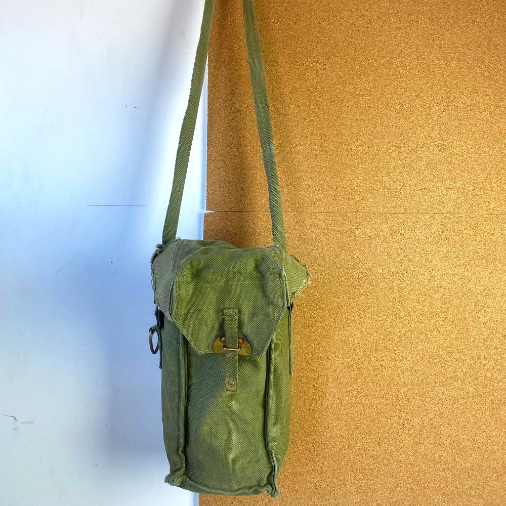 small military shoulder bag vintage with leather and brass
